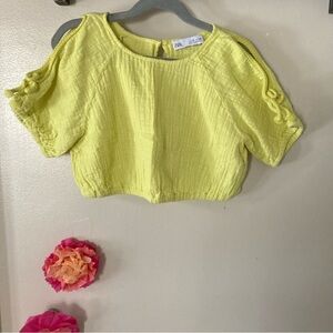 Zara Lemon Puff Sleeve Blouse